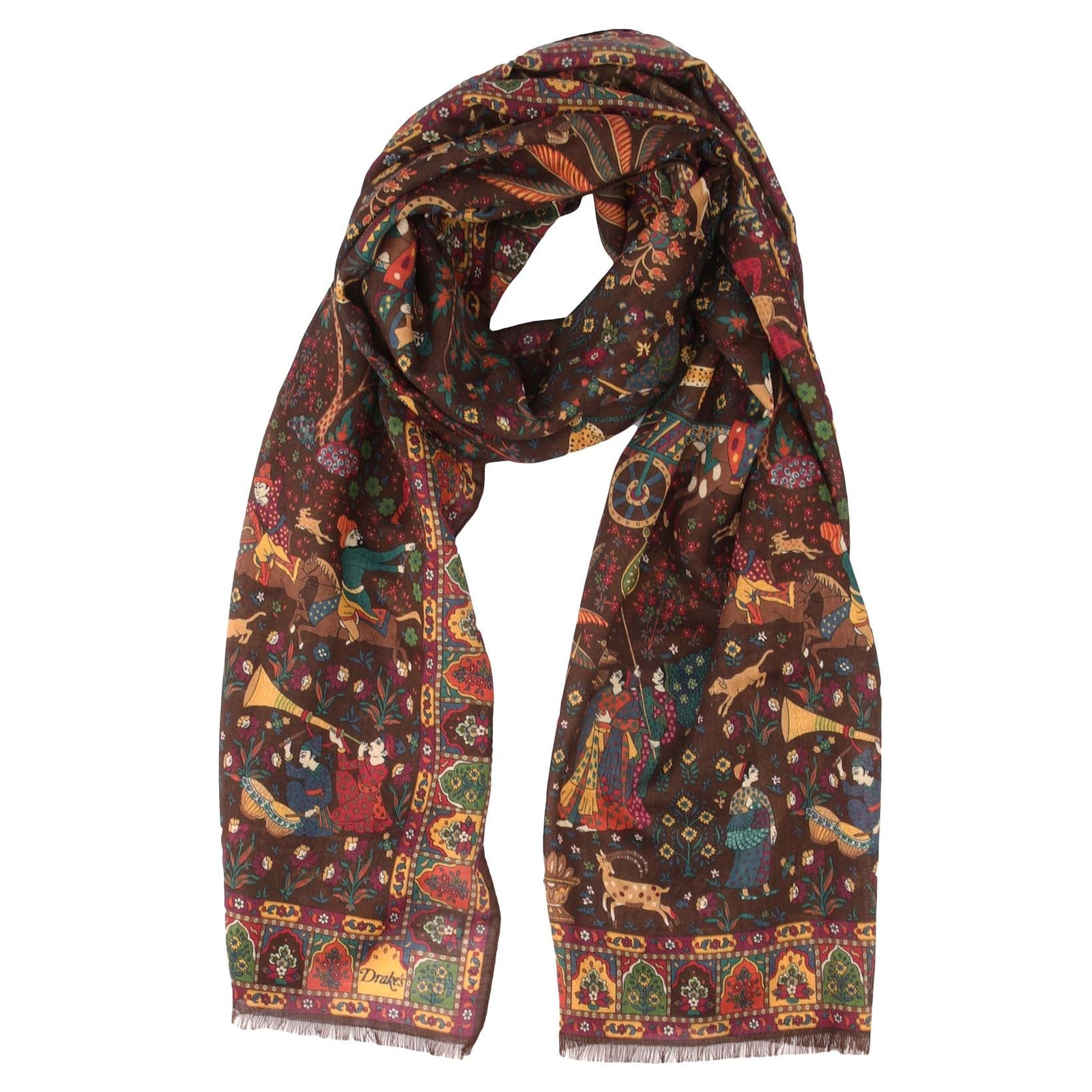 Mughal Hunter Print Wool-Silk Scarf-Drake's-Conrad Hasselbach Shoes & Garment