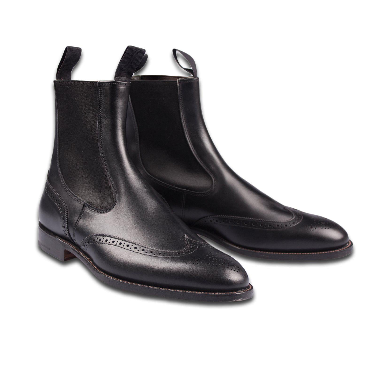 Chelsea Brogue Boot Black-Tricker's-Conrad Hasselbach Shoes & Garment