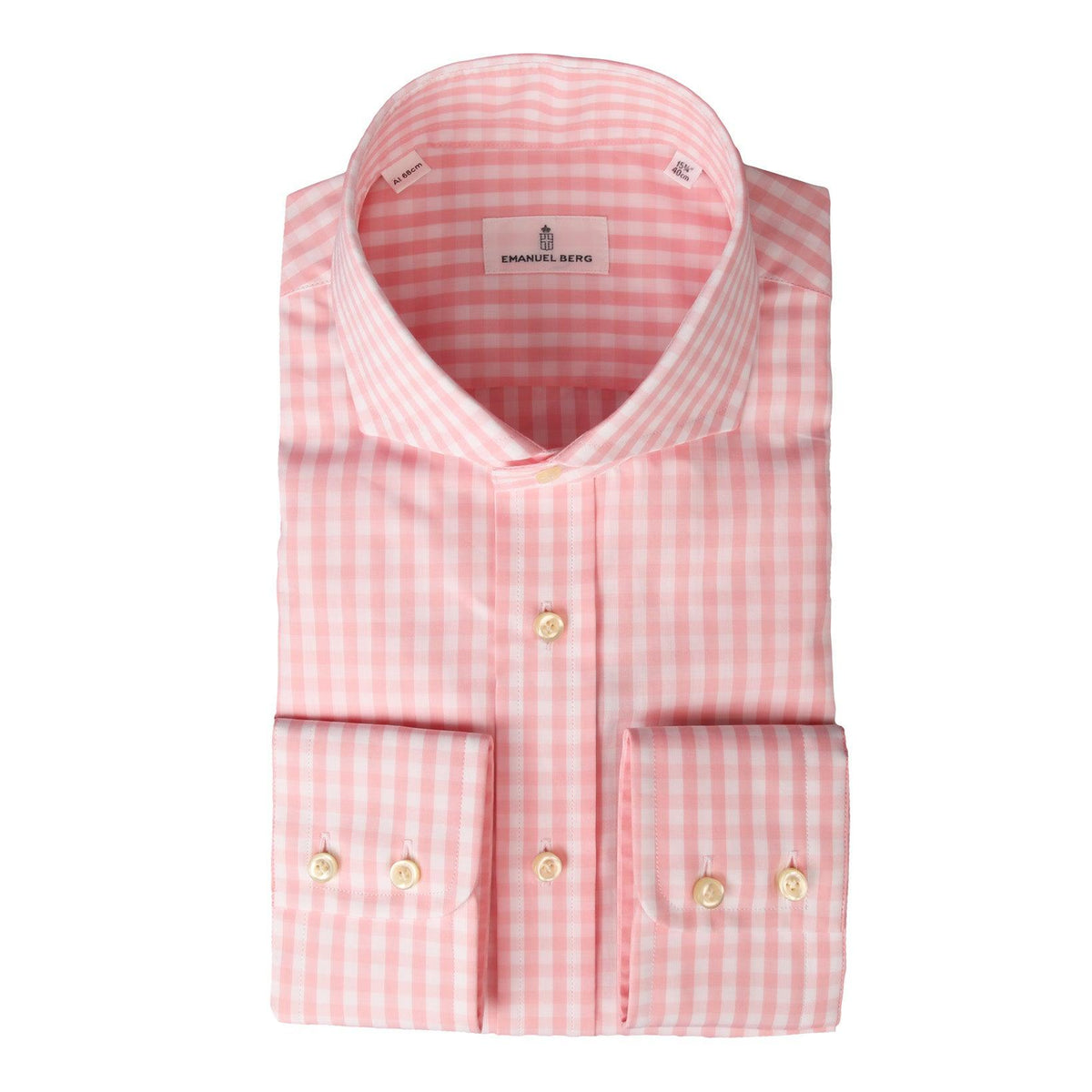 Gingham Kariertes Hemd mit Haifisch-Kragen und 2-Knopf Manschette-Emanuel Berg-Conrad Hasselbach Shoes &amp; Garment