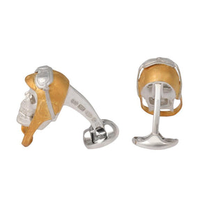 Sterling Silver Skull Cufflinks with Vintage Aviator Pilot Hat-Deakin & Francis-Conrad Hasselbach Shoes & Garment
